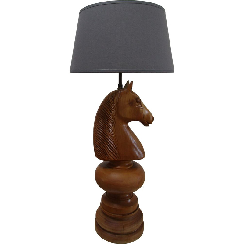 Lampe vintage en bois tourné figure de cheval