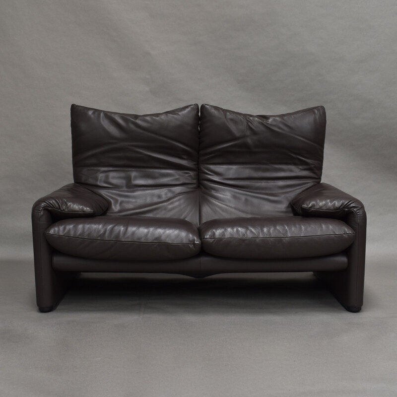 Canapé vintage Maralunga pour Cassina en cuir marron années 1970