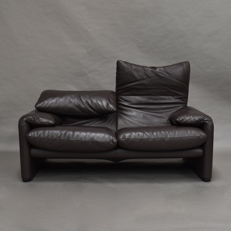 Canapé vintage Maralunga pour Cassina en cuir marron années 1970