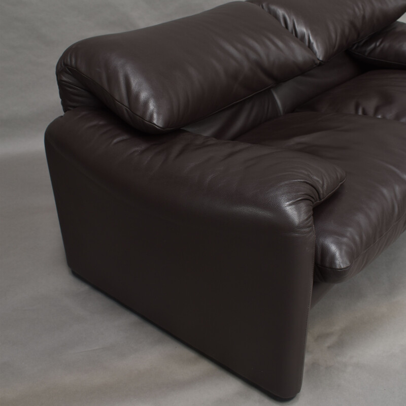 Canapé vintage Maralunga pour Cassina en cuir marron années 1970