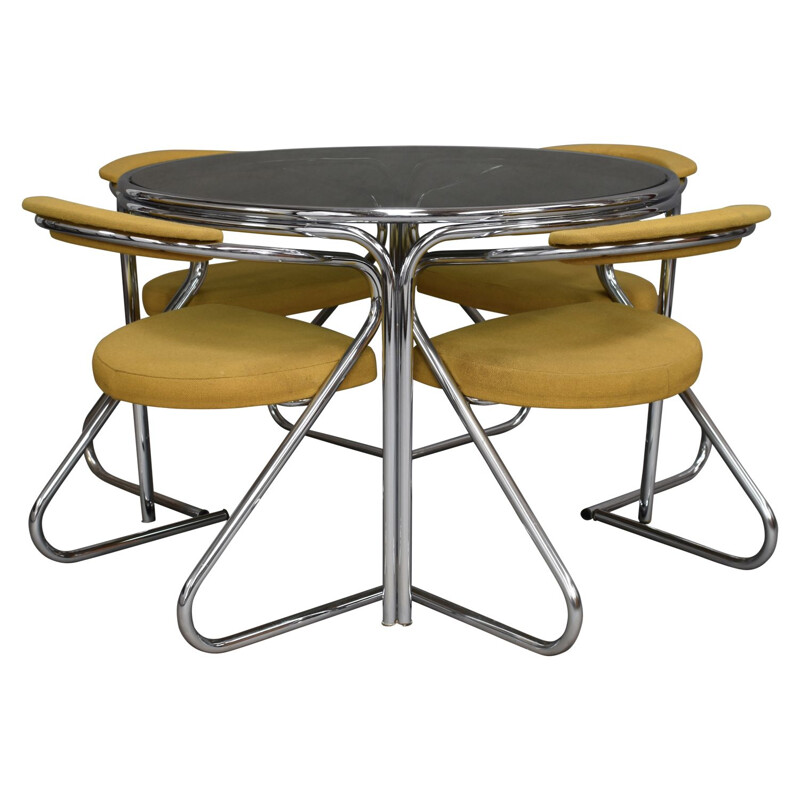 Vintage italian dining set in chrome and smoked glass 1970s