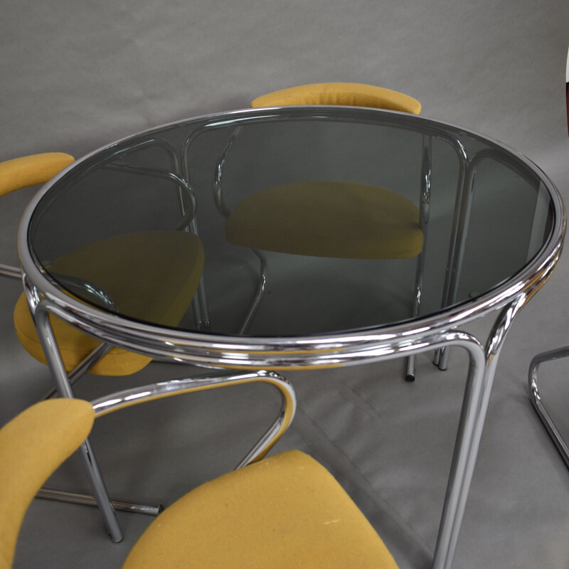 Vintage italian dining set in chrome and smoked glass 1970s