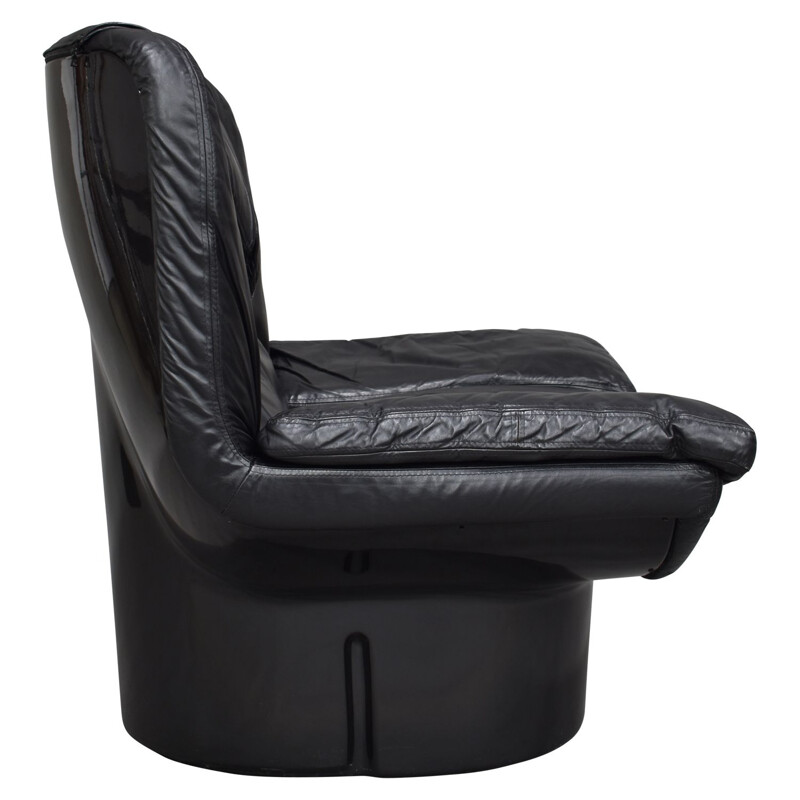 Vintage Il Poltrone fauteuil voor Confort in zwart leer 1970