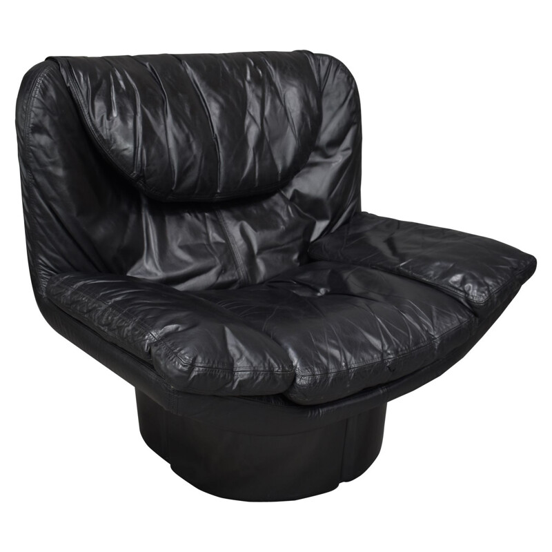 Fauteuil vintage Il Poltrone pour Confort en cuir noir 1970