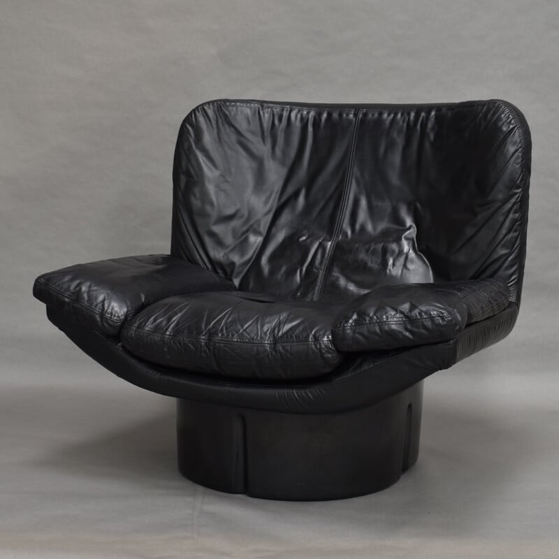Vintage Il Poltrone fauteuil voor Confort in zwart leer 1970
