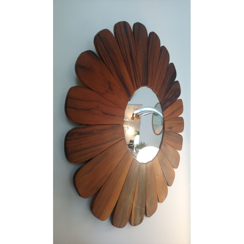 Vintage flower miror in wood 1970