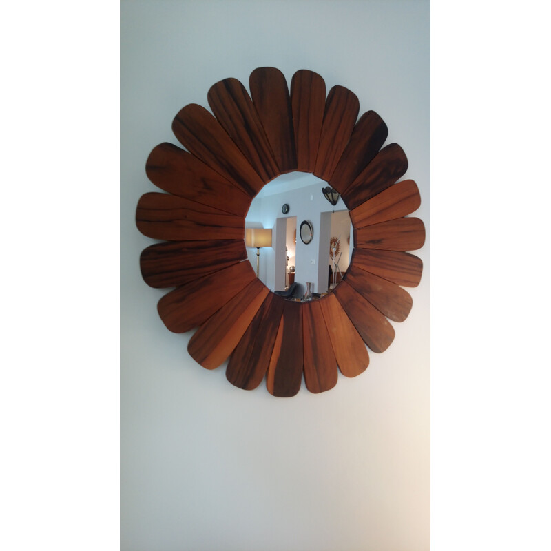 Vintage flower miror in wood 1970