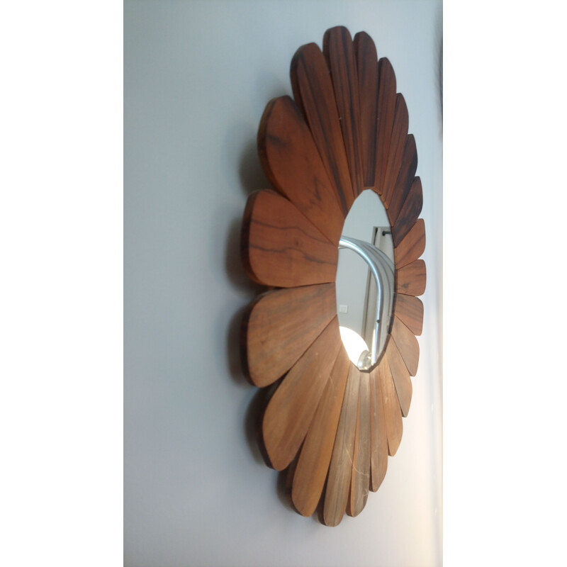 Vintage flower miror in wood 1970