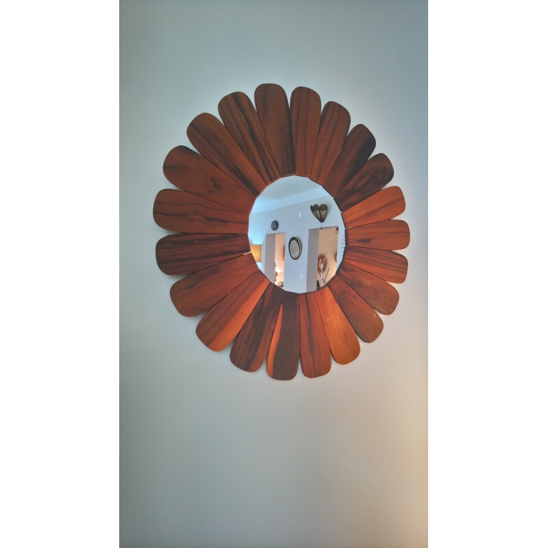 Vintage flower miror in wood 1970