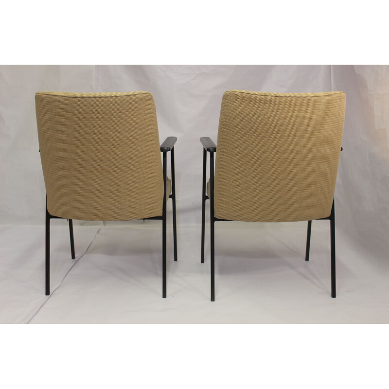 Pair of vintage german armchairs for Mauser in yellow fabric and steel 1960