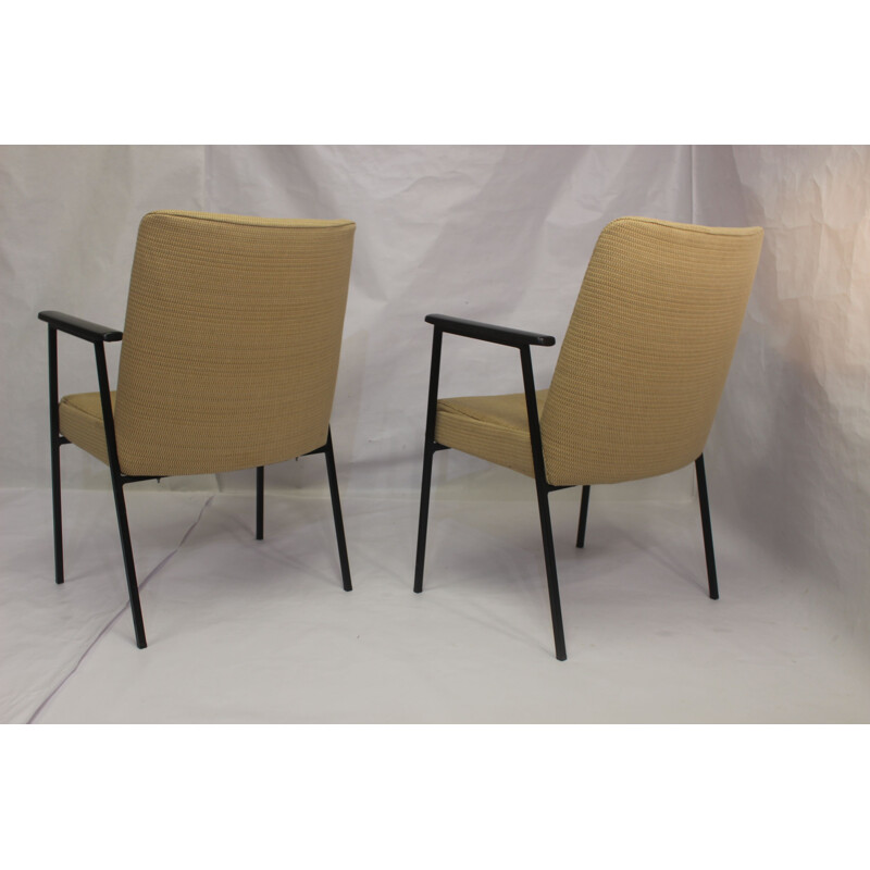 Pair of vintage german armchairs for Mauser in yellow fabric and steel 1960