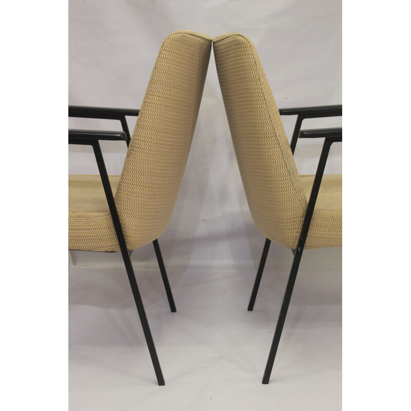 Pair of vintage german armchairs for Mauser in yellow fabric and steel 1960