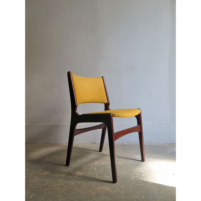Vintage dining chair in yellow-green fabric Denmark 1960