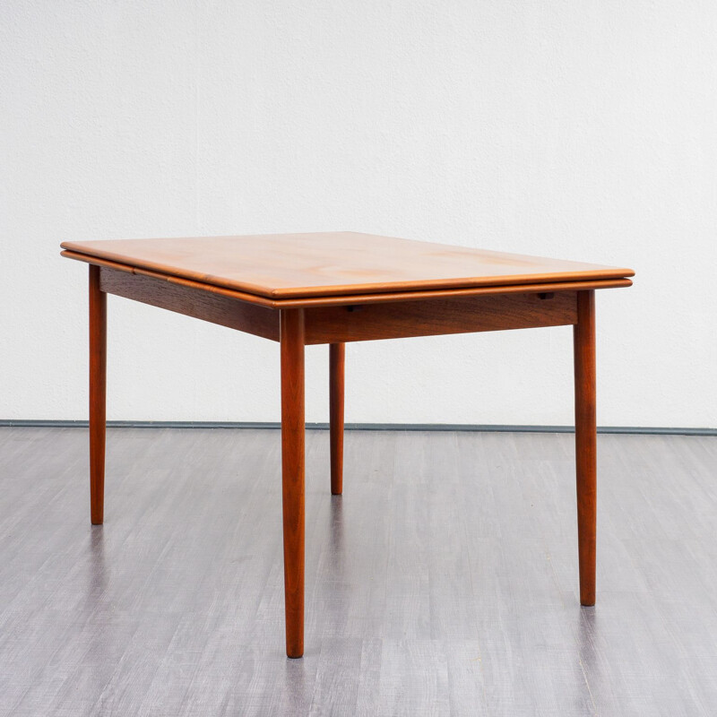 Vintage dining table in teak with rounded edges extendable 1960s 