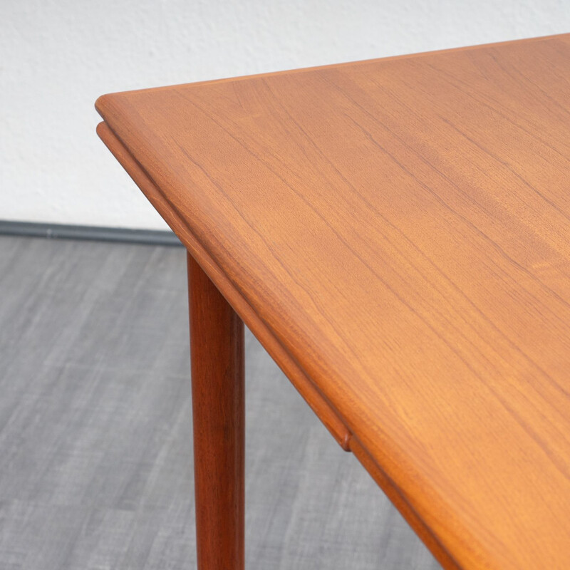 Vintage dining table in teak with rounded edges extendable 1960s 