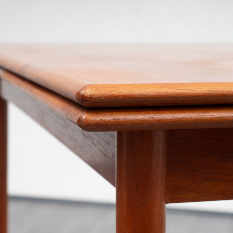 Vintage dining table in teak with rounded edges extendable 1960s 