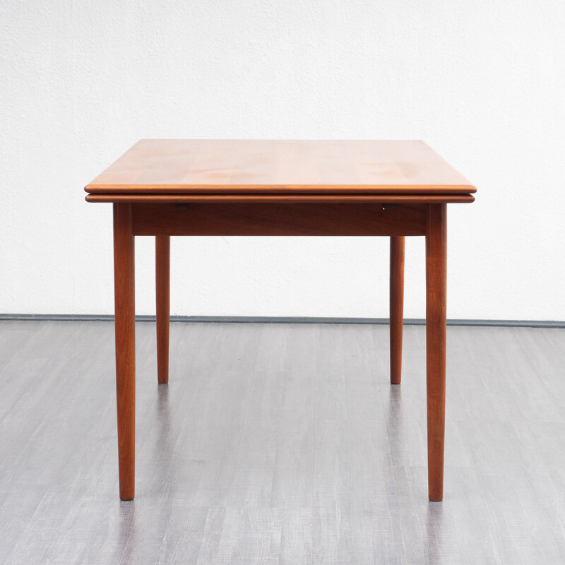Vintage dining table in teak with rounded edges extendable 1960s 