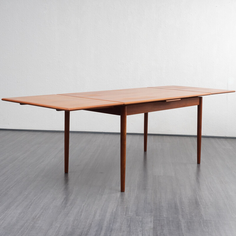 Vintage dining table in teak with rounded edges extendable 1960s 