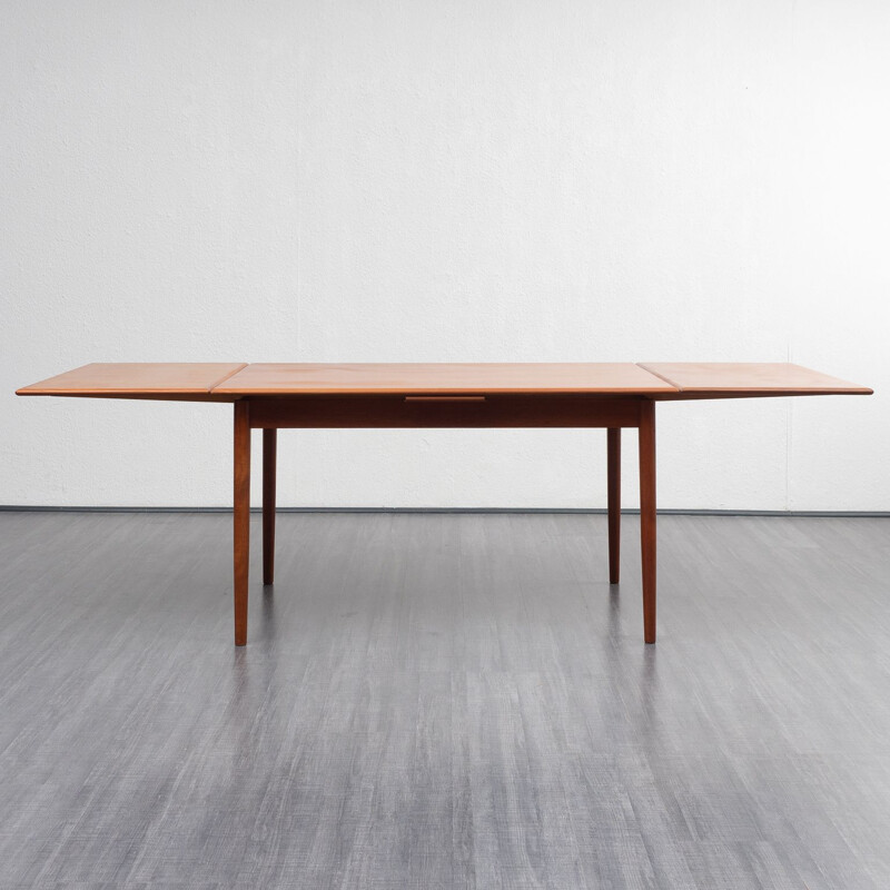 Vintage dining table in teak with rounded edges extendable 1960s 