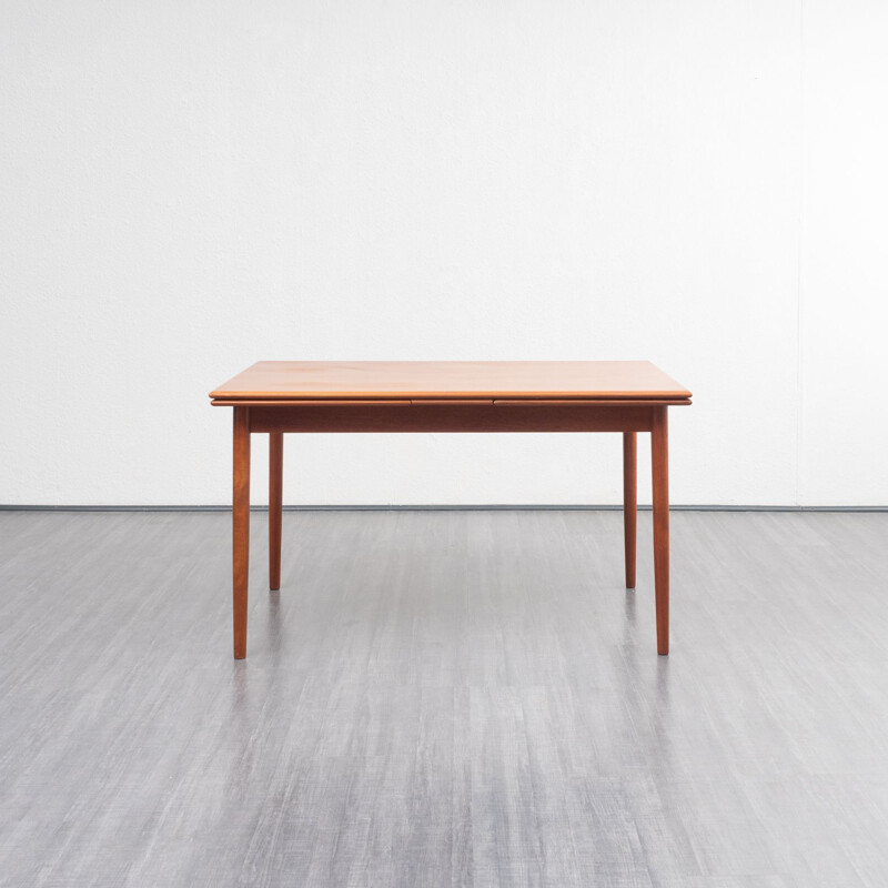 Vintage dining table in teak with rounded edges extendable 1960s 