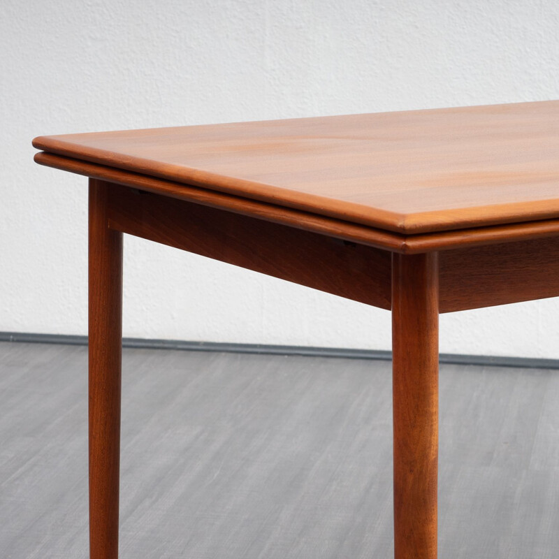 Vintage dining table in teak with rounded edges extendable 1960s 