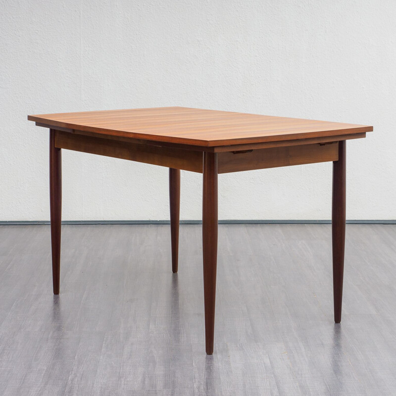 Vintage dining table in teak eliptical shape extendable 1960s 