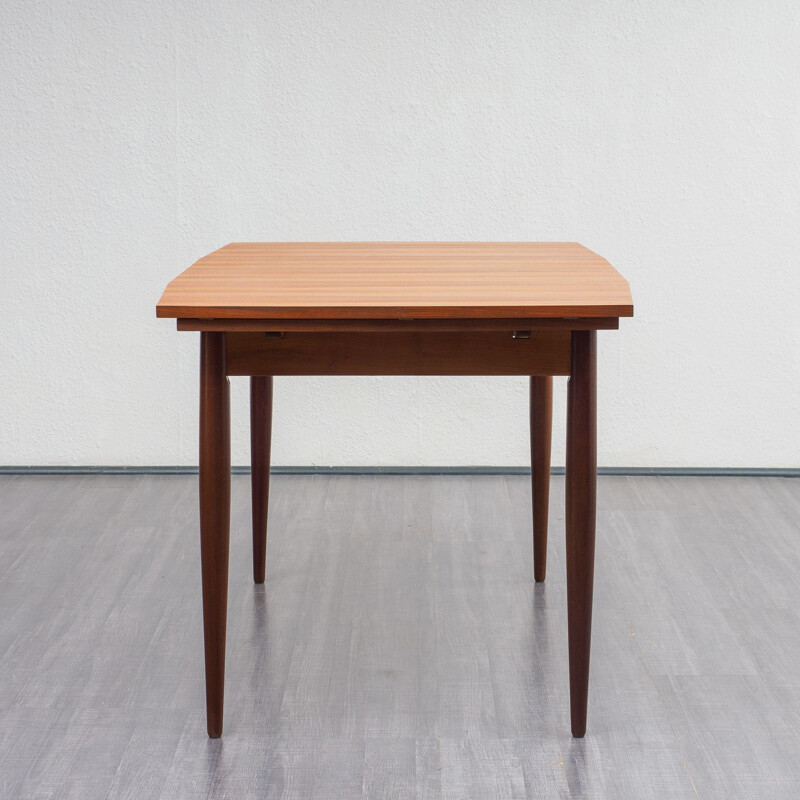 Vintage dining table in teak eliptical shape extendable 1960s 