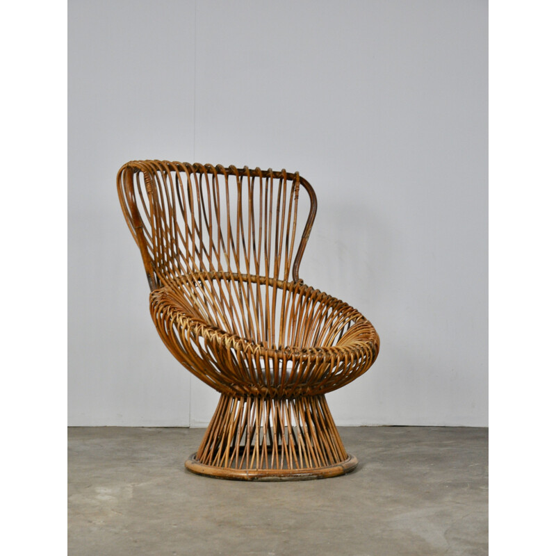 Vintage Margherita armchair by Franco Albini in rattan and fabric 1960