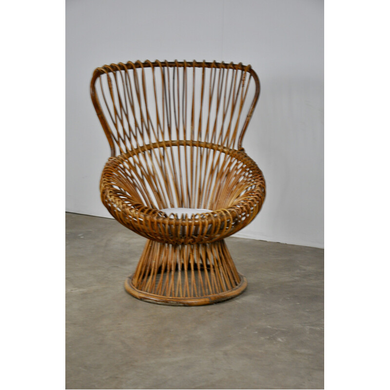 Vintage Margherita armchair by Franco Albini in rattan and fabric 1960