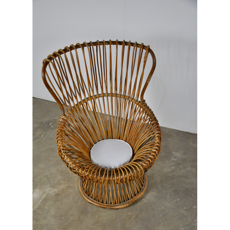 Vintage Margherita armchair by Franco Albini in rattan and fabric 1960