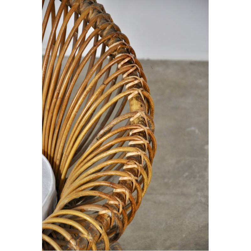 Vintage Margherita armchair by Franco Albini in rattan and fabric 1960