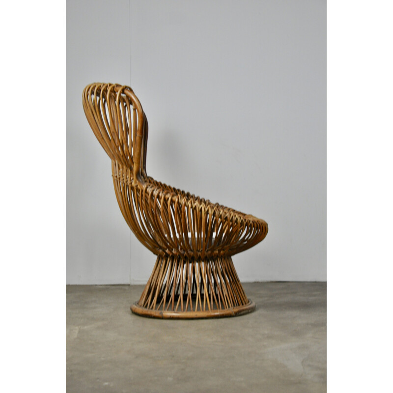Vintage Margherita armchair by Franco Albini in rattan and fabric 1960