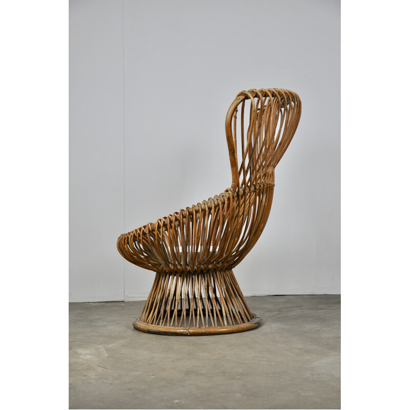 Vintage Margherita armchair by Franco Albini in rattan and fabric 1960