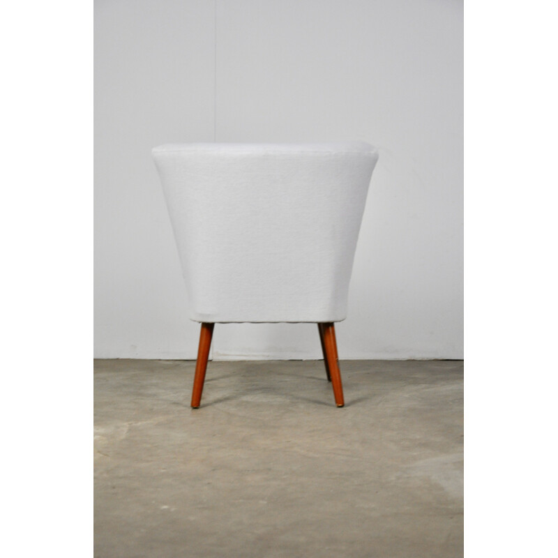 German vintage cocktail armchair in white fabric and wood 1960