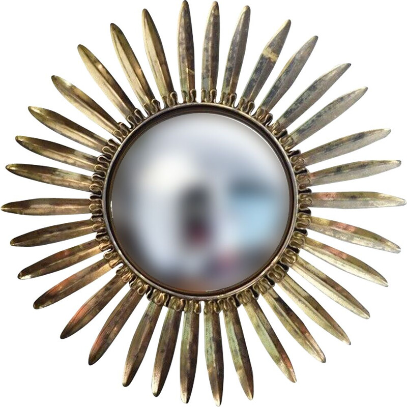 Vintage mirror brass convex Deknudt sunburst 1960s