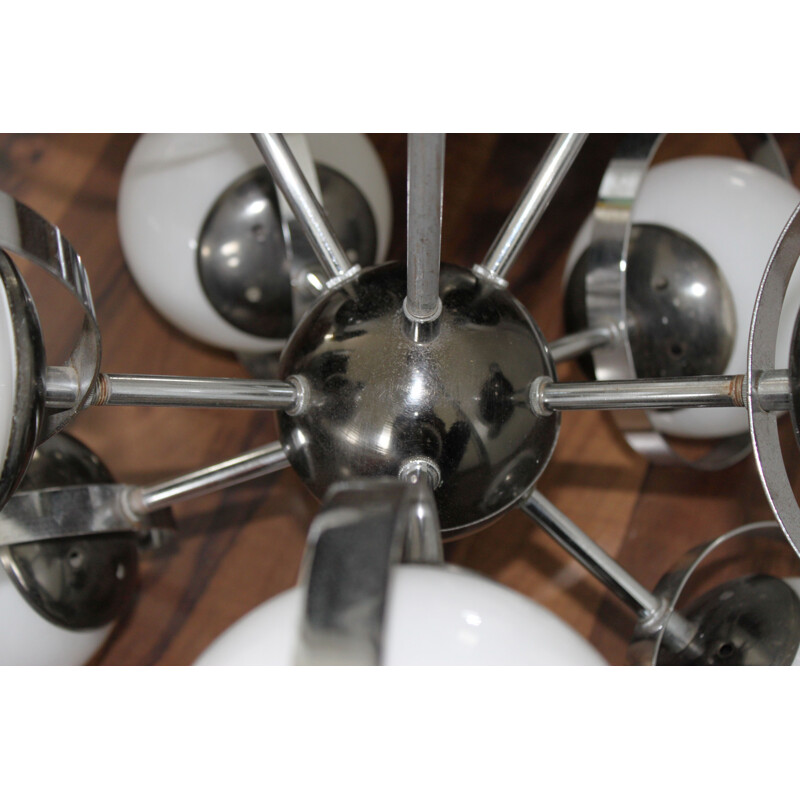 Suspension vintage italienne Spoutnik en verre et métal 1960