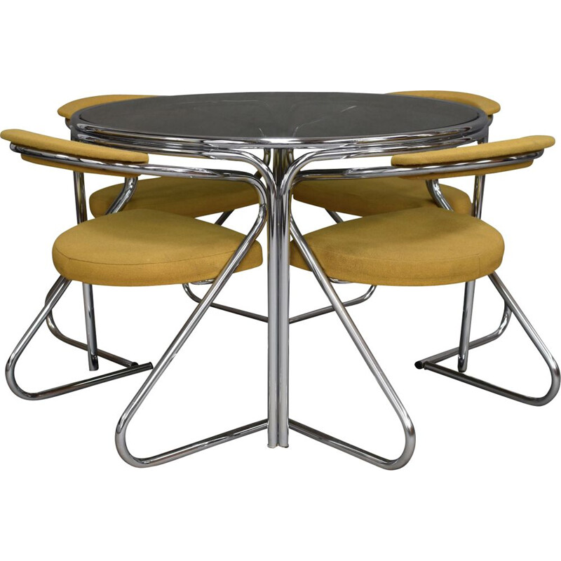 Vintage italian dining set in chrome and smoked glass 1970s