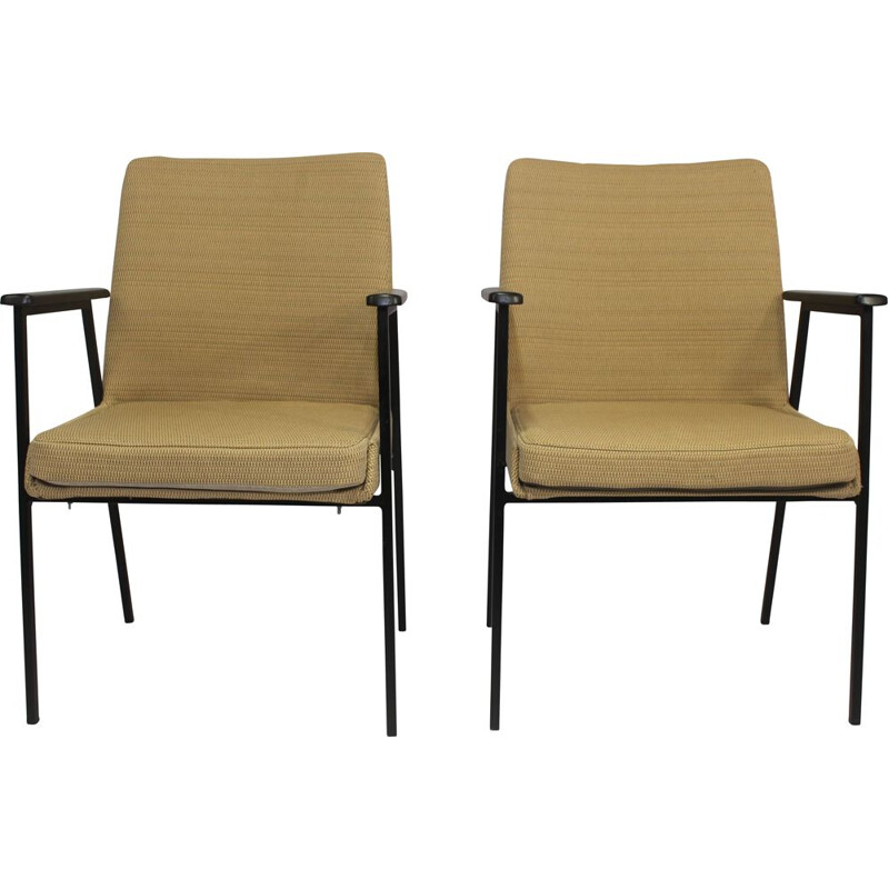 Pair of vintage german armchairs for Mauser in yellow fabric and steel 1960