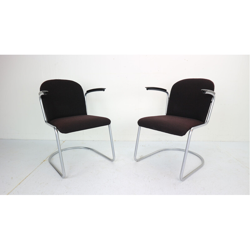 Pair of vintage M-413 armchairs for Gispen in metal and bakelite 1950s