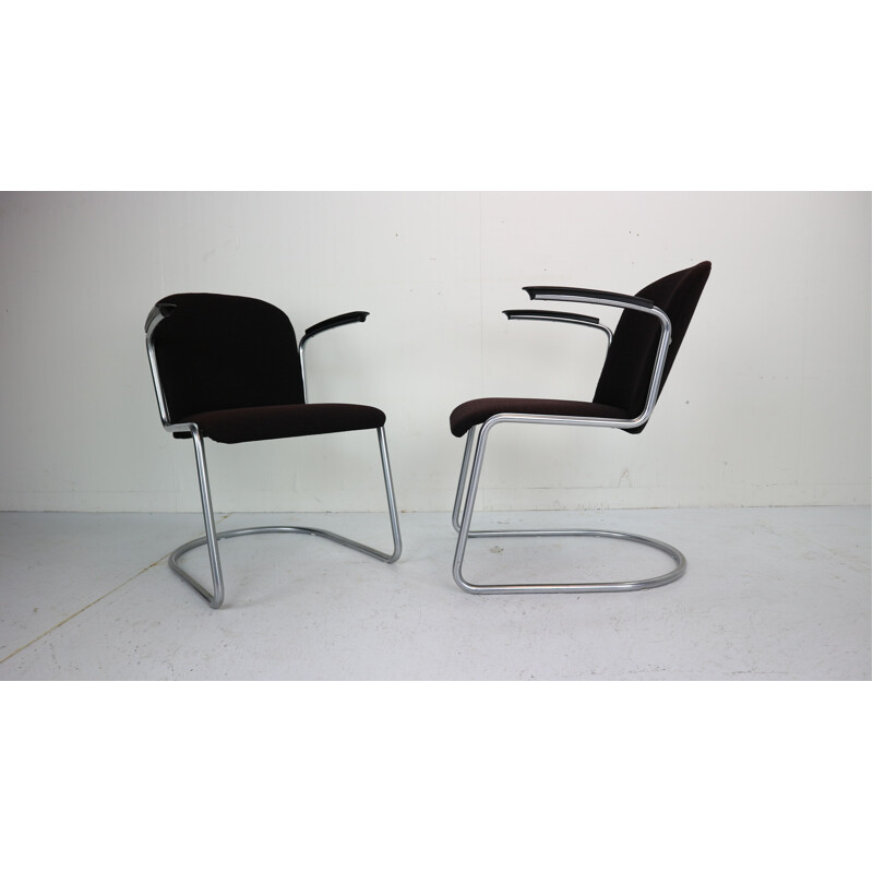 Pair of vintage M-413 armchairs for Gispen in metal and bakelite 1950s