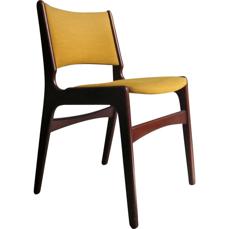 Vintage dining chair in yellow-green fabric Denmark 1960