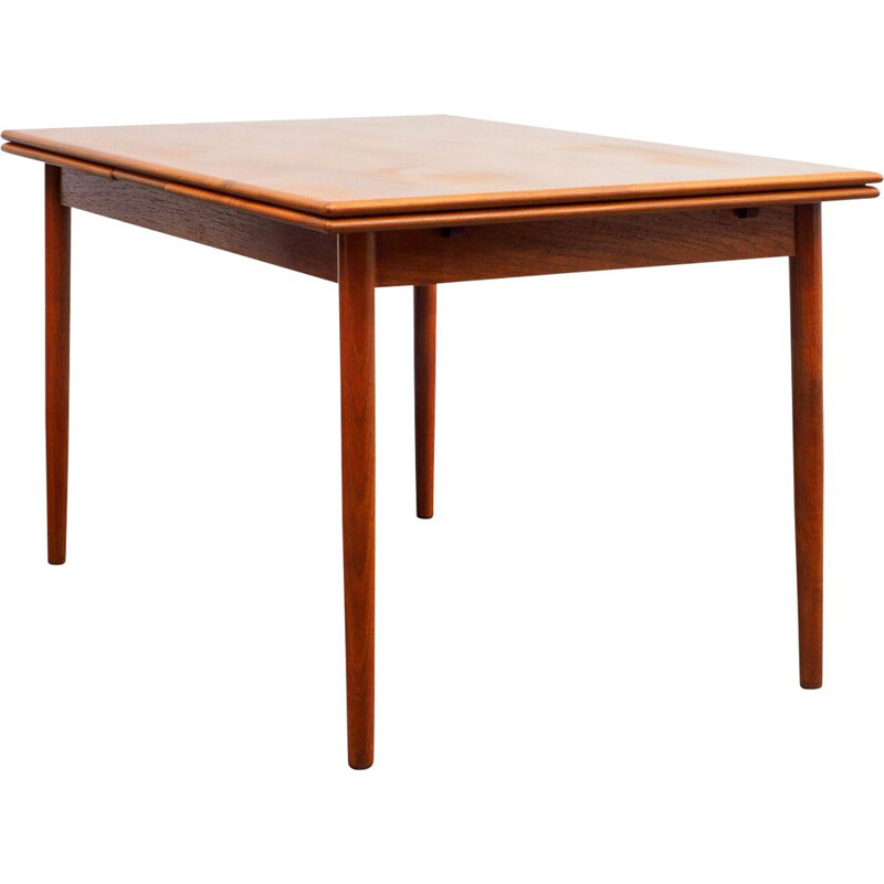 Vintage dining table in teak with rounded edges extendable 1960s 