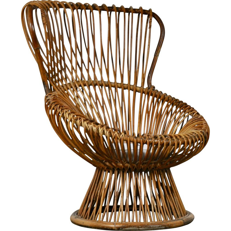 Vintage Margherita armchair by Franco Albini in rattan and fabric 1960