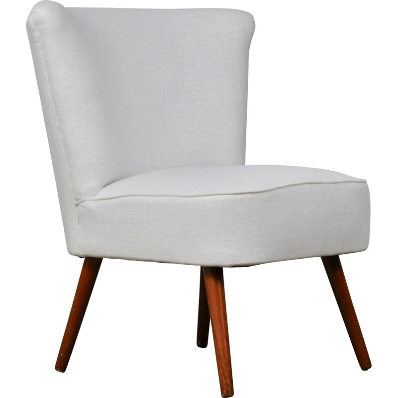 German vintage cocktail armchair in white fabric and wood 1960