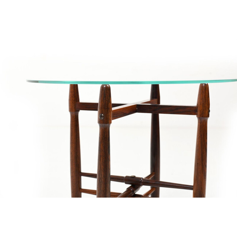 Mesa lateral em jacarandá e vidro Vintage de Poul Hundevad