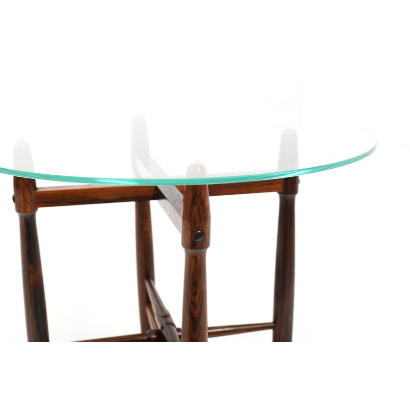 Mesa lateral em jacarandá e vidro Vintage de Poul Hundevad