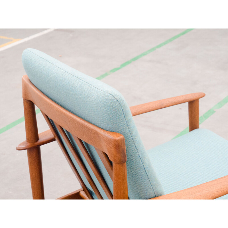 PJ56 blue armchair in teak by Grete Jalk