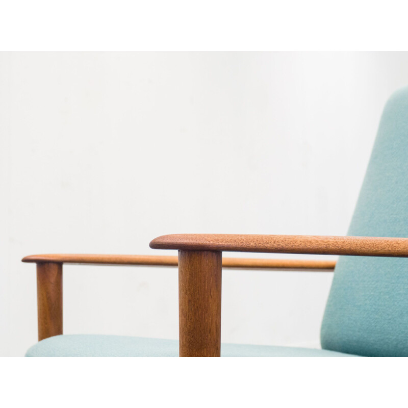 PJ56 blue armchair in teak by Grete Jalk