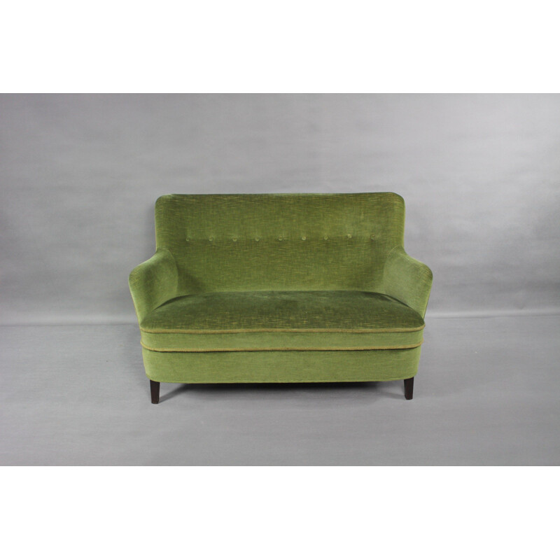 Ensemble de canapé vintage et 2 fauteuils en velours vert 1960
