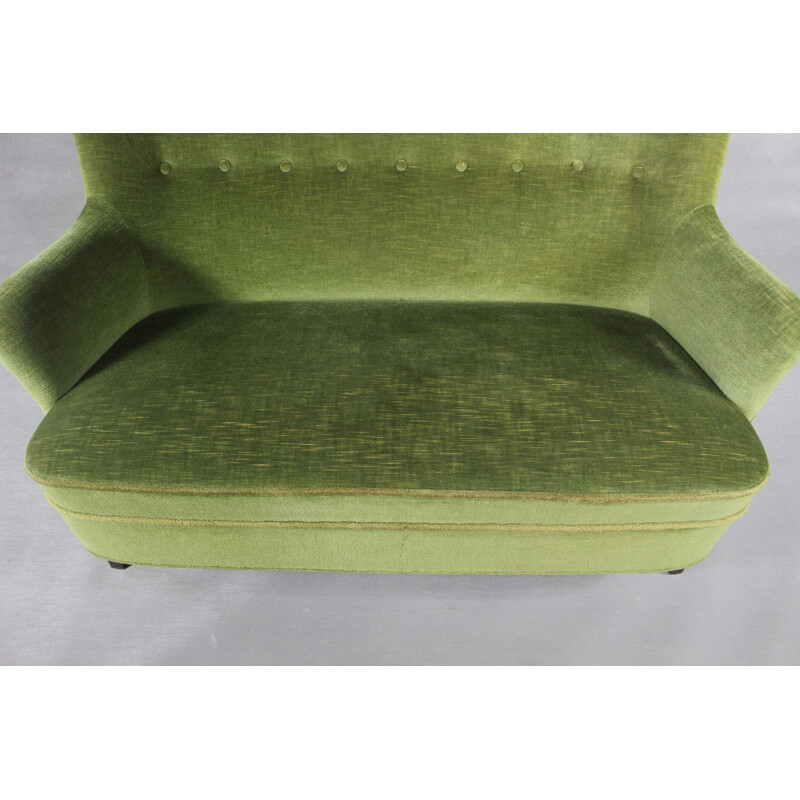 Ensemble de canapé vintage et 2 fauteuils en velours vert 1960